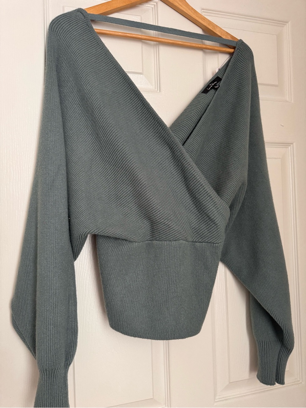 Love Tree V-Neck Wrap Sweater - Slate Green